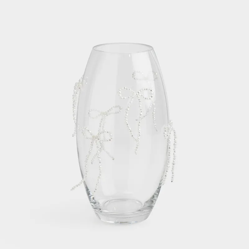 Ваза для цветов, 30 см, стекло/пластик, Бантики, Varies pearl