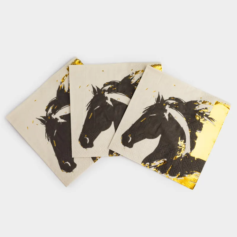 Салфетки бумажные, 21х21 см, 20 шт, квадратные бежевые, Скетч лошади, Horse, image-2