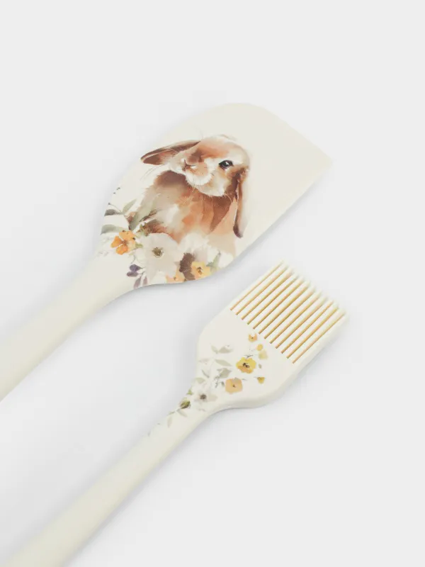 Набор для выпечки, 2 пр, лопатка/кисть, силикон, молочный, Кролик с цветами, Natural Easter, image-3