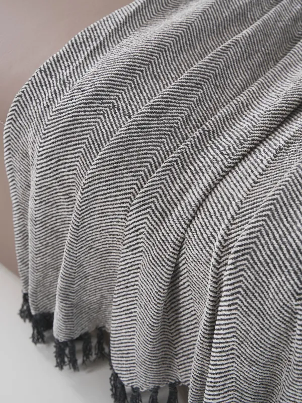 Плед, 130x170 см, с бахромой, шенилл, серо-белый, Зигзаг, Chenill, image-4