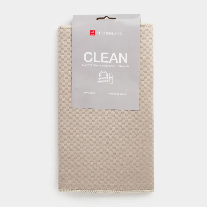 Коврик для сушки посуды, 44x44 см, микрофибра, серо-бежевый, Clean