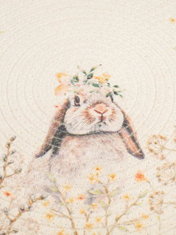 Салфетка под приборы, 38 см, полиэстер/морская трава, круглая, песочно-белая, Кролик, Easter, image-2