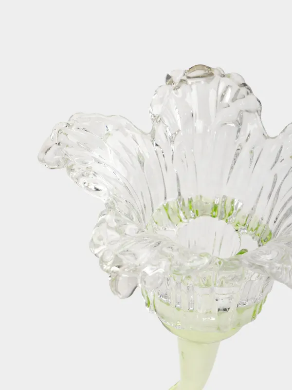 Подсвечник, 21 см, для чайной/тонкой свечи, на ножке, стекло Р, зеленая ножка, Цветок, Fleur color, image-3