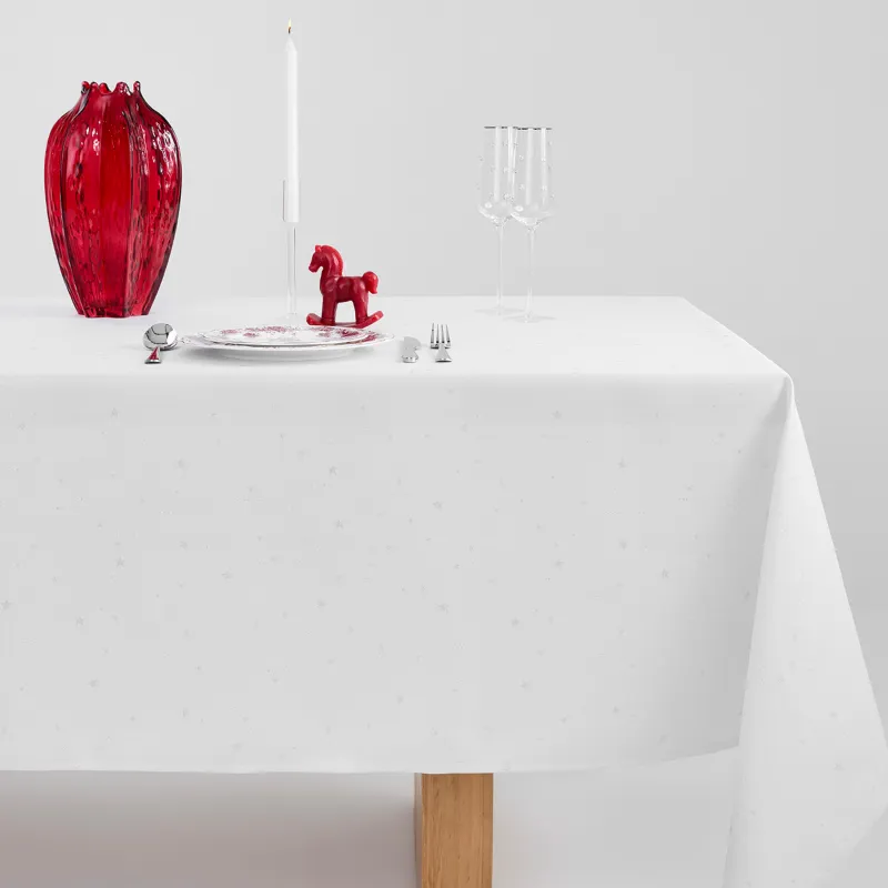 Скатерть, 160х160 см, жаккард, полиэстер, светло-серая, Серебристые звезды, Starlight