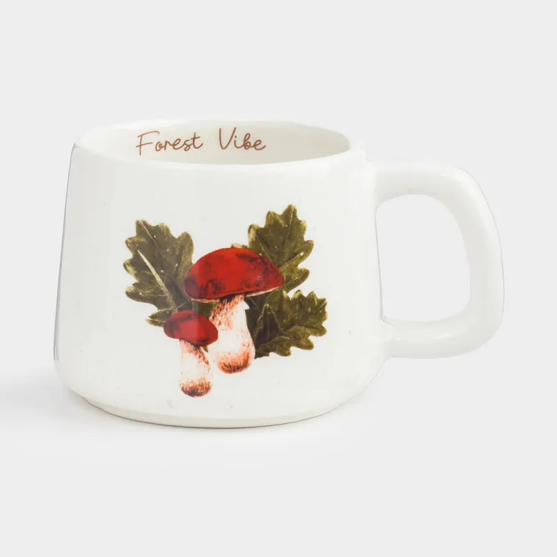 Кружка, 430 мл, керамика, молочная, в крапинку, Листья и грибы, Fungi