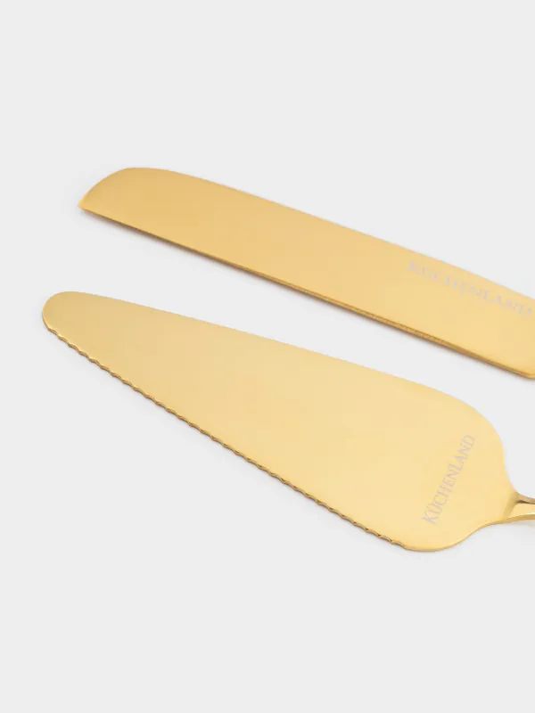 Приборы для сервировки торта, 22 и 24 см, 2 пр, лопатка/нож, сталь, золотистые, Classic gold, image-3