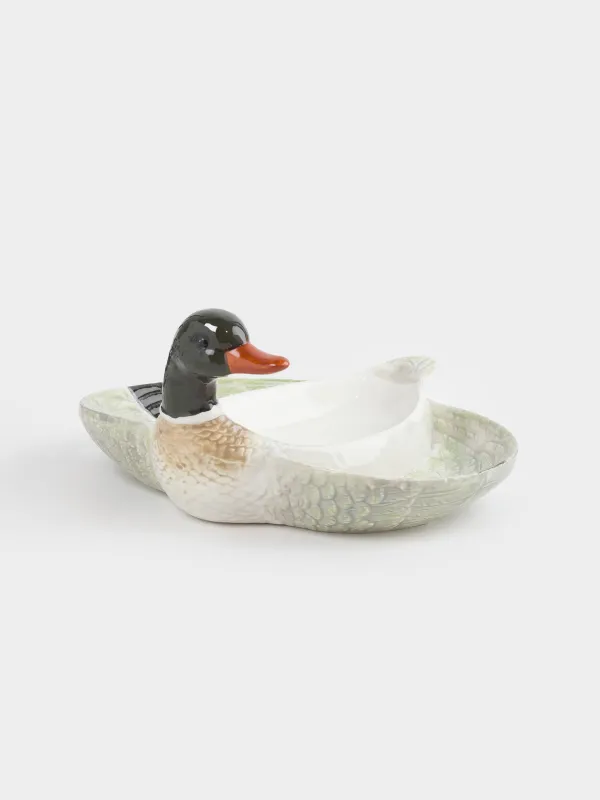 Менажница, 21х20 см, 3 отд, керамика D, зелено-белая, Селезень, Duck, image-0