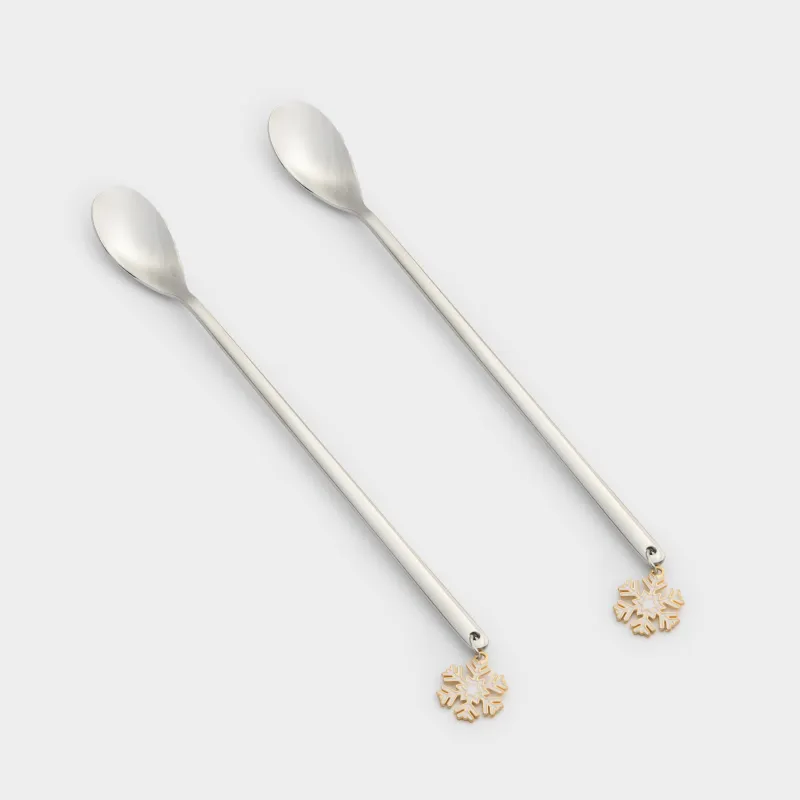 Ложка десертная, 19 см, 2 шт, сталь, Золотистые снежинки, Snowfall