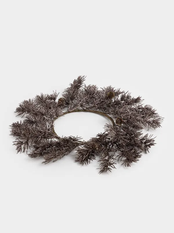 Венок рождественский, 18/37 см, ПВХ/бумага, Бронзовая хвоя с шишками, Bronze decor, image-1