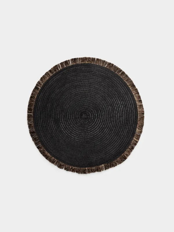 Салфетка под приборы, 38 см, с бахромой, полиэстер, круглая, темно-коричневая, Rotary shine, image-0