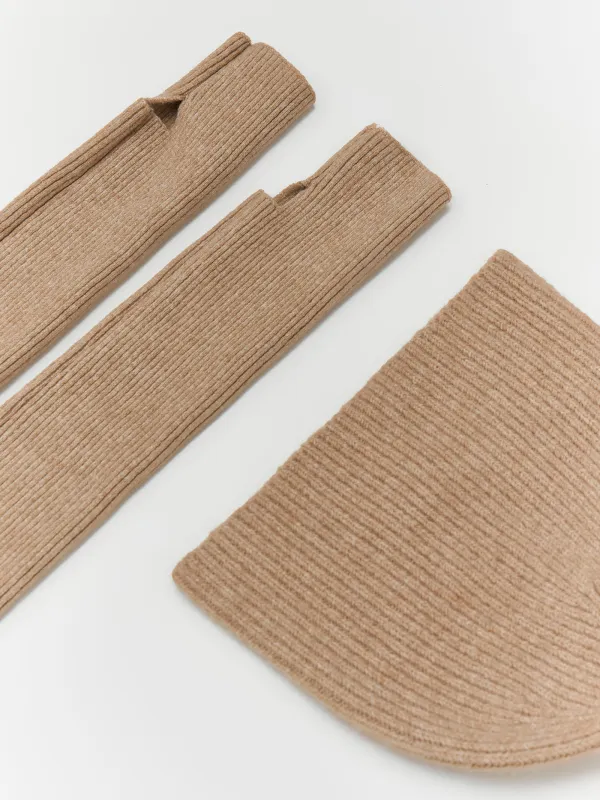 Митенки женские, удлиненные, единый размер, полиэстер/акрил, песочные, Knitting, image-2