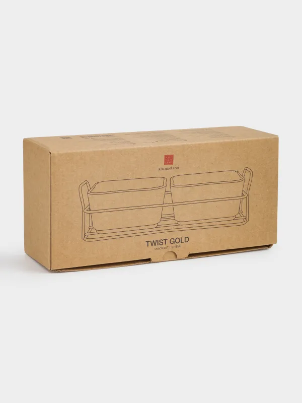 Набор для закусок, 2 пр, на подставке с ручками, стекло/металл, золотистый, Twist gold, image-4