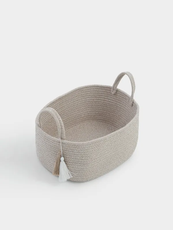 Корзина для хранения, 40х30 см, с ручками, хлопок/полиэстер, овальная, молочная, Tote, image-2