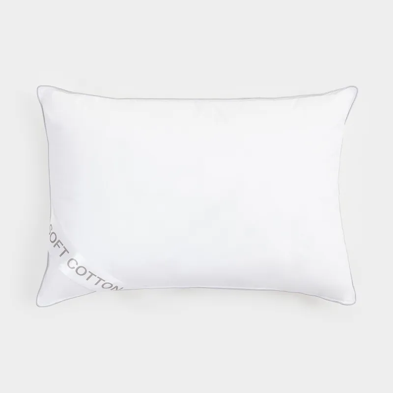 Подушка, 50х70 см, хлопок/микрофибра, белая, с серебристым кантом, Soft cotton