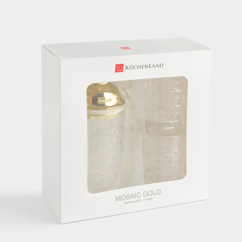 Набор для коктейлей, 2 перс, 3 пр, шейкер/стаканы, стекло Р/сталь, золотистый, Mosaic gold, image-7