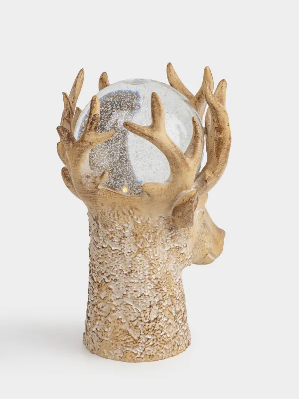 Снежный фонарь, 25 см, с подсветкой, пластик, коричневый, Шар в рогах оленя, Deer, image-4