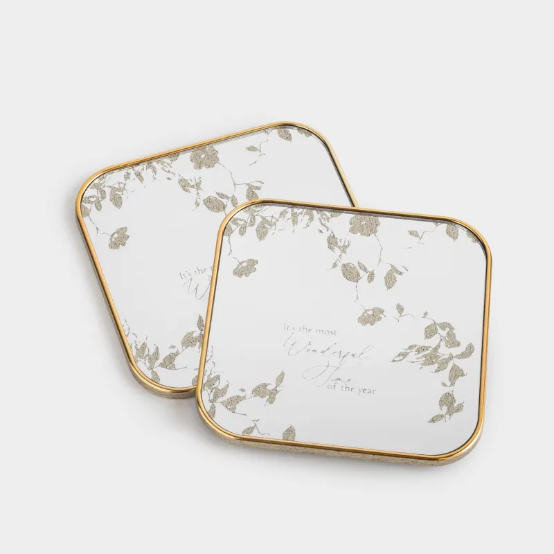 Подставка под стакан, 10х10 см, 2 шт, пластик/акрил, квадратная, Цветок и листья, Plastic print