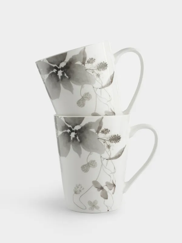 Кружка, 420 мл, 4 шт, фарфор N, Серые цветы, Watercolor, image-1