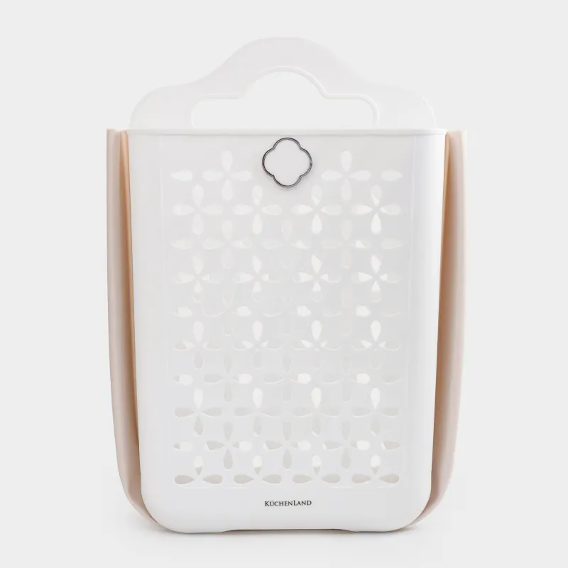 Корзина для белья, 25х34х48 см, складная, пластик/резина, бежево-розовая, Foldaway, image-0