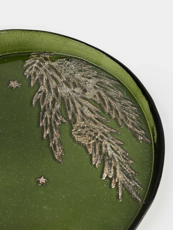 Блюдо, 21х2 см, стекло, зеленое, Ветки, Brumal, image-2