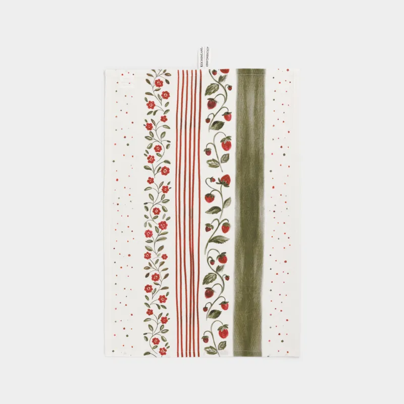 Полотенце кухонное, 40х60 см, хлопок, белое, Ягоды и цветы в полоску, Berry stripes