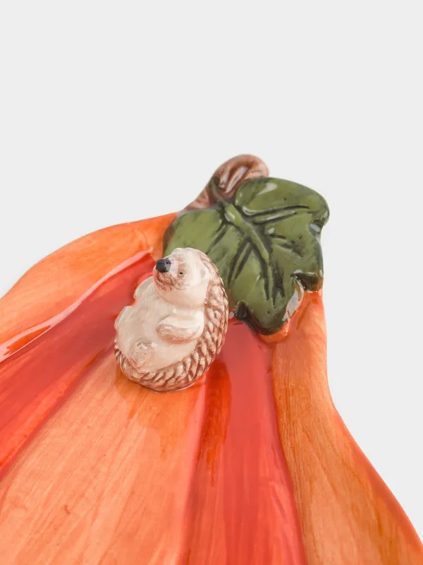 Блюдо, 21х16 см, керамика, оранжевое, Еж на тыкве, Forest symphony, image-1