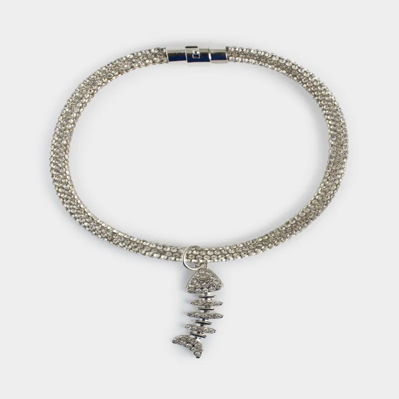 Ошейник для животных, 27 см, декоративный, металл/стразы, серебристый, Рыбка, Crystal pet