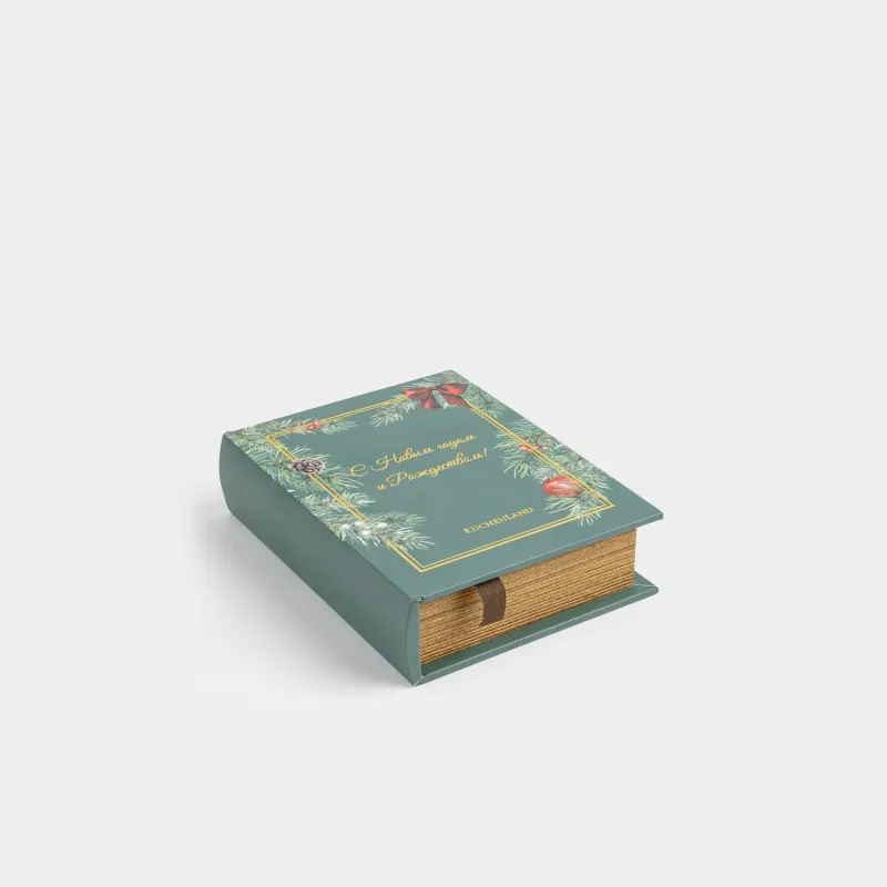 Шкатулка для украшений, 22х18 см, МДФ, прямоугольная, зеленая, Книга, Christmas miracle classic