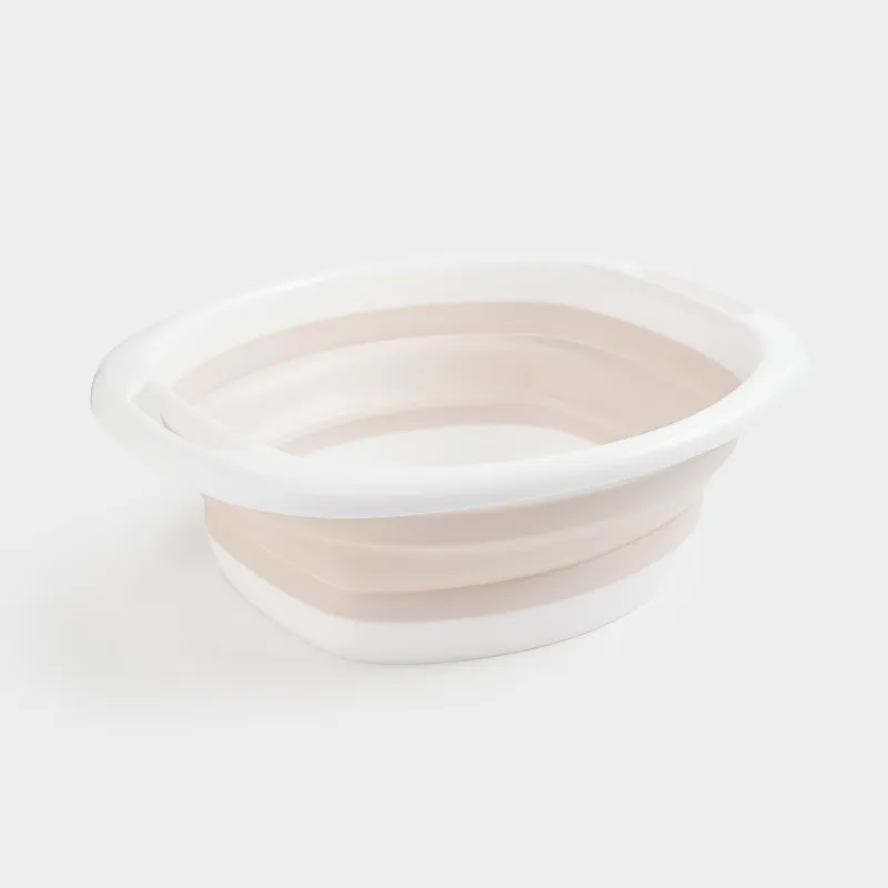 Таз складной, 10 л, ребристое дно, пластик/резина, бежево-розовый, Foldaway, image-1