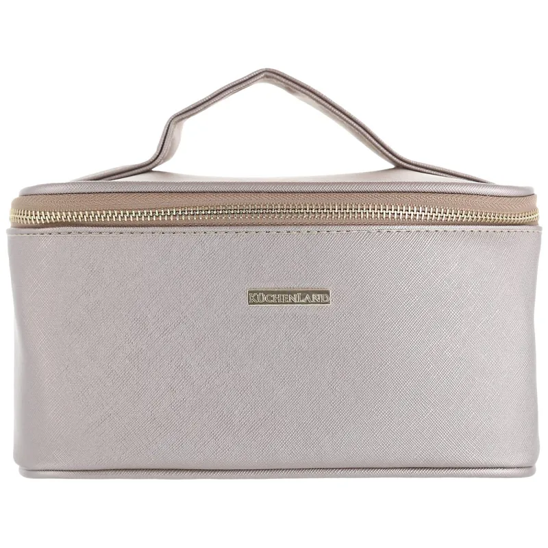 Косметичка, 23х13 см, с ручкой, полиуретан, золотистая, Beauty, image-0