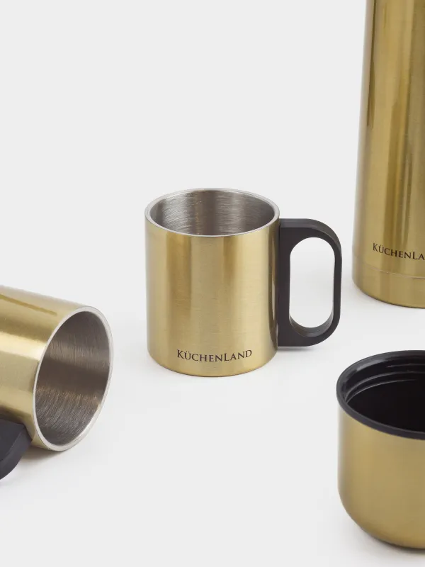 Набор для напитков, 2 перс, 3 пр, дорожный, термос 750 мл, сталь/пластик, золотистый, Classic gold, image-5