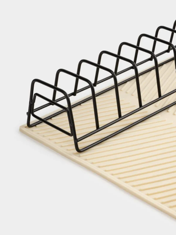 Коврик для сушки посуды с подставкой, 43х33 см, силикон/металл, молочный/черный, Keeping, image-3