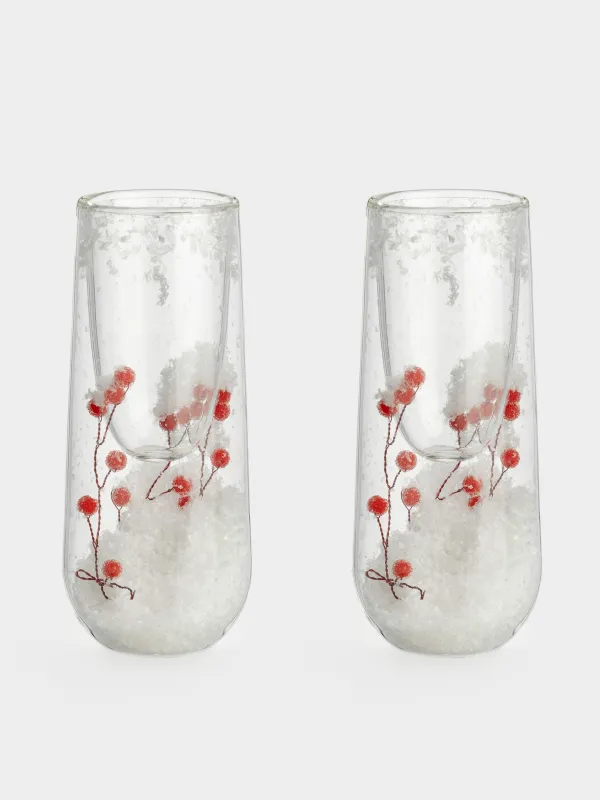 Бокал для шампанского, 100 мл, 2 шт, стекло Б, с ветками и красными ягодами внутри, Air decor, image-0