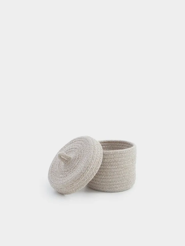 Корзина для хранения, 22x16 см, с крышкой, хлопок/полиэстер, круглая, молочная, Tote, image-4