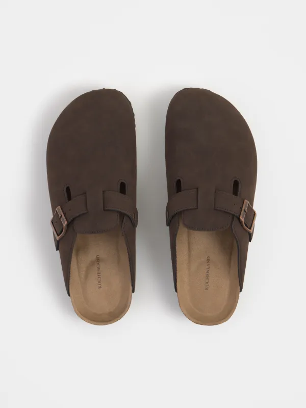 Тапочки женские, с застежкой, искусственная замша, коричневые, Clogs, image-1