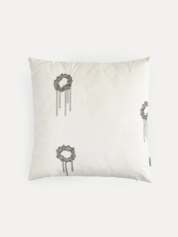 Подушка декоративная, 45х45 см, вельвет/бисер, молочная, Цветы, Print, image-0