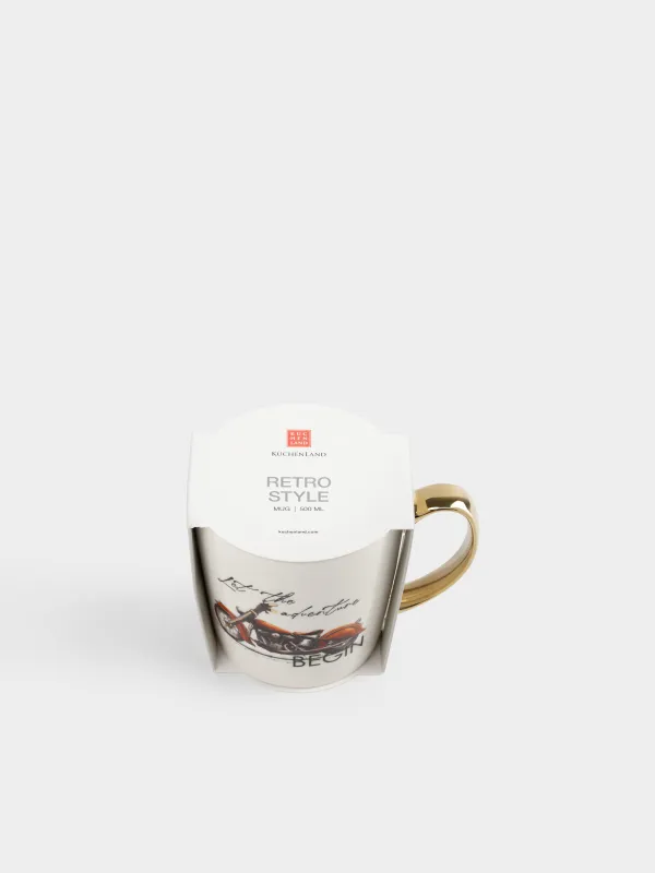 Кружка, 500 мл, фарфор N, бело-золотистая, Ретро мотоцикл, Retro style, image-5