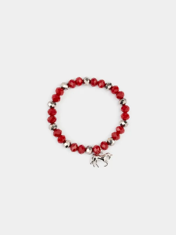 Набор браслетов, 18 см, 2 шт, стекло/металл, серебристо-красный, Лошадь, Pearl color, image-1