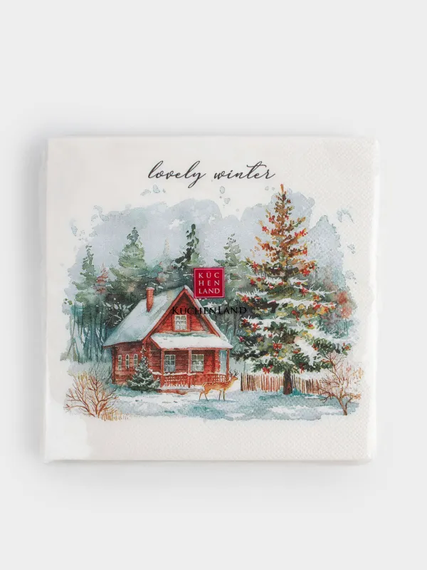 Салфетки бумажные, 33х33 см, 20 шт, Дом и олень, Winter house, image-4