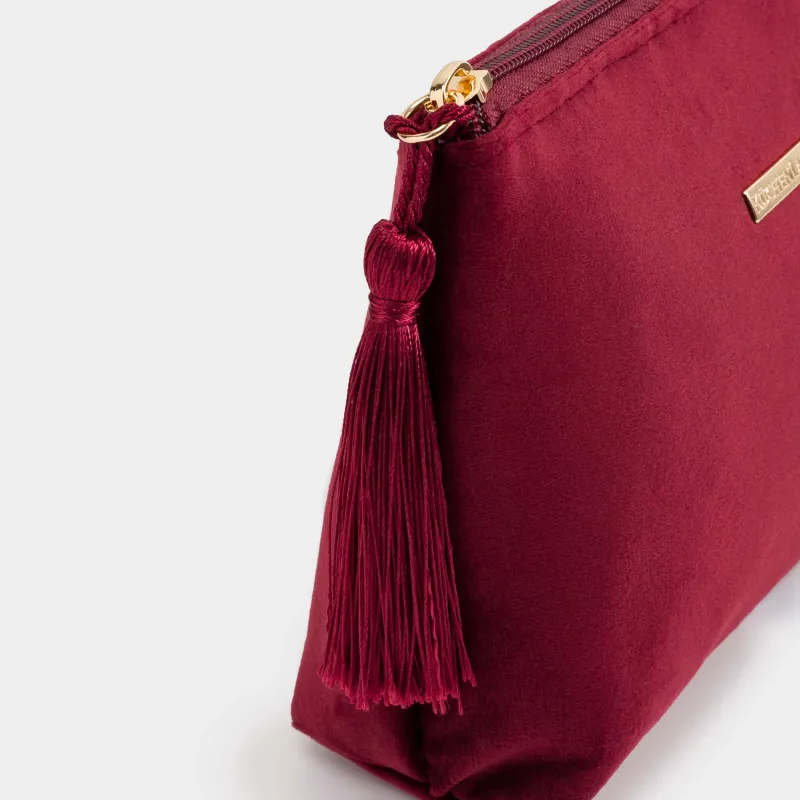 Косметичка, 22х14 см, с кисточкой, вельвет, бордовая, Velvety, image-3