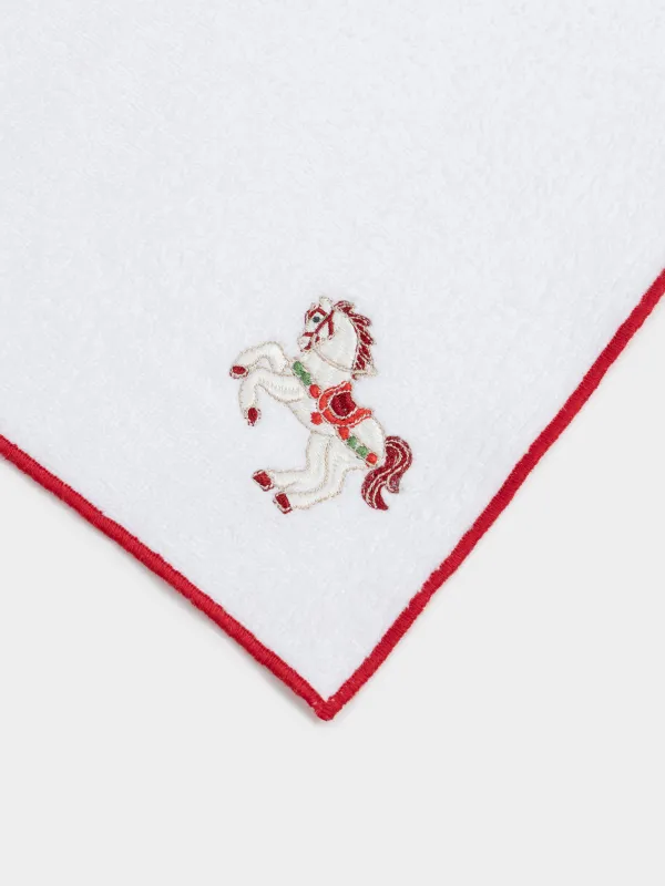 Полотенце кухонное, 40х60 см, хлопок, белое, с красным кантом, Лошадка, Christmas traditions, image-1
