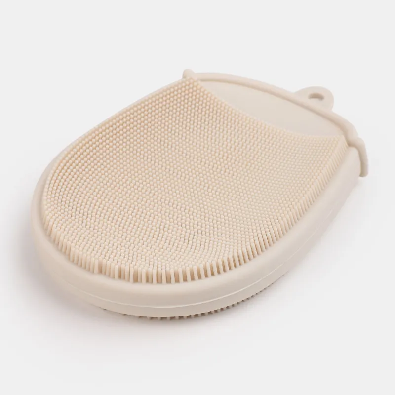 Щетка-варежка для мытья тела, 13 см, двусторонняя, силикон, бежевая, Bath, image-2