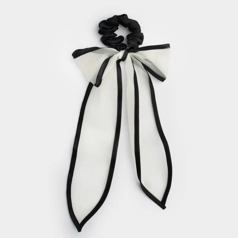 Резинка для волос, 29 см, с бантом, полиэстер, бежево-черная, Hairstyle
