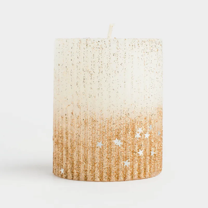 Свеча, 8 см, цилиндрическая, с блестками, Ribbed candle, image-3