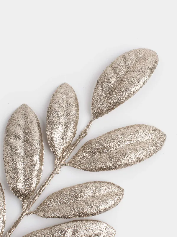 Ветка декоративная, 30 см, 6 шт, на клипсе, пластик/металл, шампань, Листья, Broadleaf decor, image-3