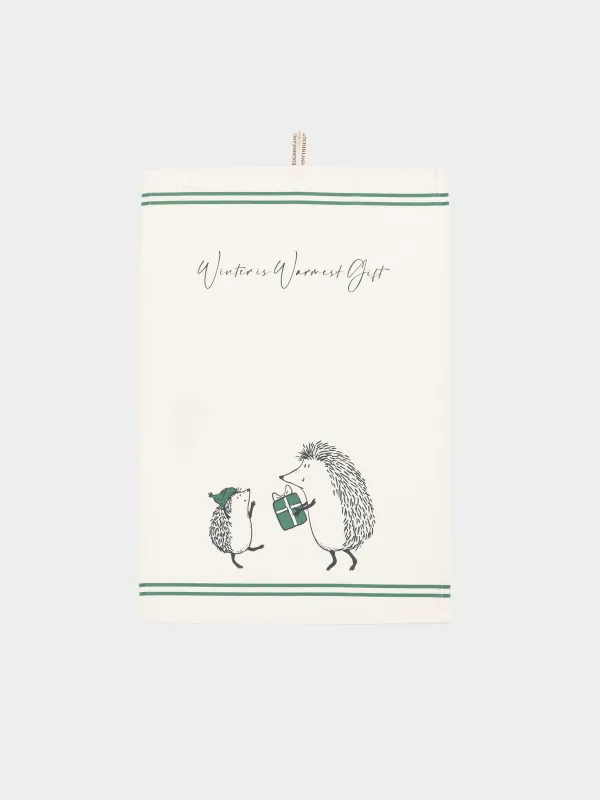 Полотенце кухонное, 40х60 см, хлопок, молочное, Ежи, Hedgehog christmas, image-0
