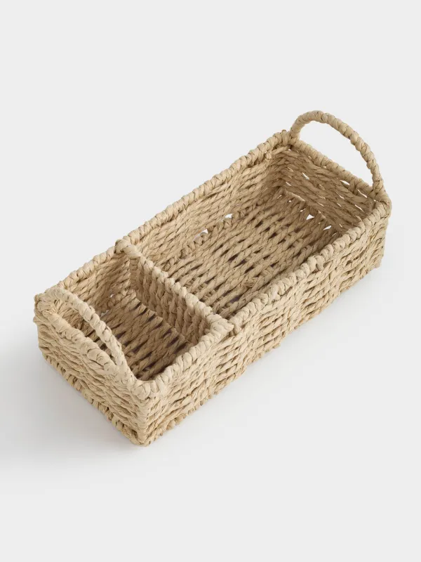 Корзина для хранения, 24х11 см, 2 отд, плетеная, с ручками, целлюлоза, прямоугольная, Braided, image-1