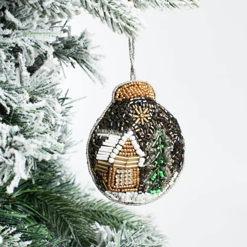 Игрушка елочная, 10 см, бисер/полифилл, Домик в снегу, Beads figure, image-4