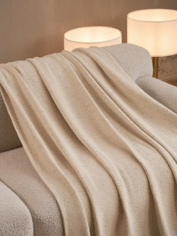 Плед, 130x170 см, с бахромой, хлопок/люрекс, бежевый, Зигзаги, Strike, image-1