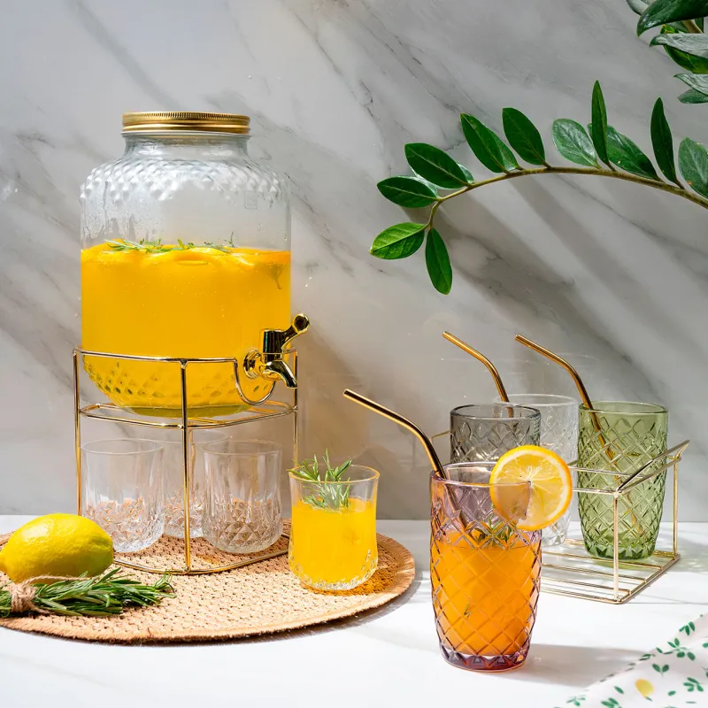 Набор для напитков, 4 перс, 5 пр, диспенсер на подставке, золотистый, стекло/металл, Regale, image-7